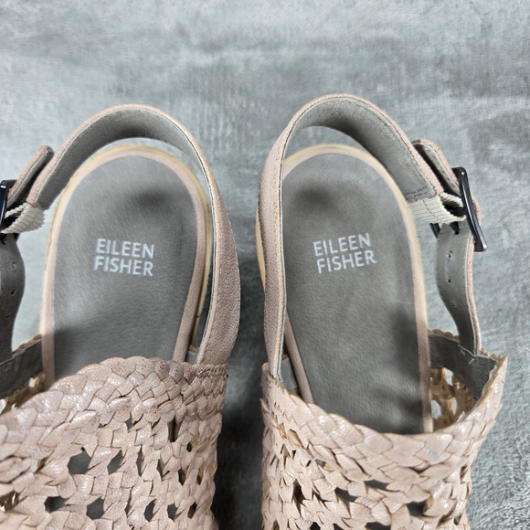 Eileen Fisher Rory Woven Leather Sandal Beige Bone Women's Size 11 - Picture 4 of 9
